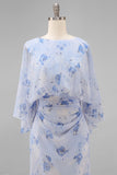 Vestido Longo de Chiffon Floral Rosa-pó para Mãe da Noiva com Mangas