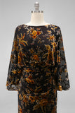 Vestido Longo Sereia Castanho Estampado para Mãe da Noiva com Mangas