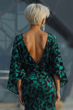 Vestido Longo Azul Pavão com Estampa Floral Decote Canoa Franzido para Mãe da Noiva