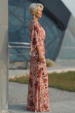 Vestido Justo com Decote em V e Padrão Floral em Rosa Empoeirado para a Mãe da Noiva
