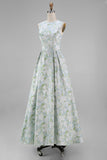 Vestido Convidada Casamento Comprido com Flor Branca Azul e Linha-A