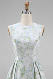 Vestido Convidada Casamento Comprido com Flor Branca Azul e Linha-A