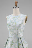 Vestido Convidada Casamento Comprido com Flor Branca Azul e Linha-A