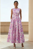 Vestido Comprido Floral Lilás em Linha-A para Convidada de Casamento