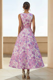 Vestido Comprido Floral Lilás em Linha-A para Convidada de Casamento