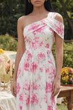 Vestido Midi de Convidada Casamento Estilo Tubinho com Flor Fúcsia Branca
