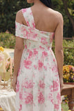 Vestido Midi de Convidada Casamento Estilo Tubinho com Flor Fúcsia Branca