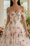 Vestido Midi Preto Floral Ombro a Ombro para Convidada de Casamento