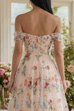 Vestido Midi Preto Floral Ombro a Ombro para Convidada de Casamento