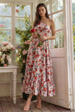 Vestido Midi Rosa e Vermelho com Estampado Floral e Um Ombro para Convidada de Casamento