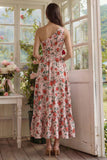 Vestido Midi Rosa e Vermelho com Estampado Floral e Um Ombro para Convidada de Casamento