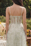 Vestido Midi Verde Claro Floral com Alças Finas para Convidada de Casamento