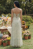 Vestido Comprido Floral Verde Claro com Espartilho e Racha para Convidada de Casamento