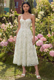Vestido Midi Floral Verde Claro Sem Alças para Convidada de Casamento
