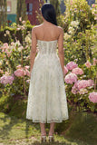 Vestido Midi Floral Verde Claro Sem Alças para Convidada de Casamento