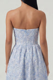 Vestido Longo Azul com Decote Coração em Jacquard para Convidada de Casamento