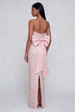 Vestido Comprido Rosa Sem Alças com Estampado Floral e Laço Perfeito Para Convidada de Casamento