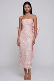 Zapaka Mulheres Vestido Midi rosa Brilhante Sem Alças para Convidada de Casamento com Laço