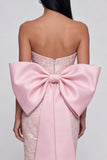 Vestido Midi Rosa Brilhante Sem Alças para Convidada de Casamento com Laço