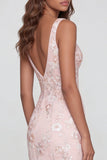 Vestido Comprido Rosa com Decote em V Estampado Floral e Racha Perfeito Para as Convidadas de Casamento.