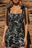 Vestido de cocktail bodycon preto de alças grossas com bordas