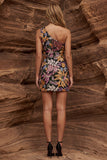 Vestido Cocktail Preto Bodycon Um Ombro Brilhante com Lantejoulas