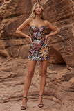 Vestido de cocktail preto preto Body-Con Lantejoulas Bodycon Cintilante e Laço