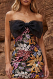 Vestido de cocktail preto preto Body-Con Lantejoulas Bodycon Cintilante e Laço