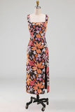 Vestido Midi Preto Jacquard com Decote Quadrado para Convidada de Casamento