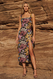 Vestido Midi Preto Jacquard com Decote Quadrado para Convidada de Casamento