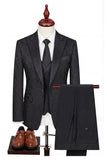 Fato preto de 3 peças com lapela com ponta e um botão, fato masculino