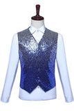 Colete de fato masculino azul brilhante com decote em V e lantejoulas