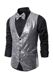 Colete de fato masculino preto com decote em V e lantejoulas simples