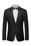 Blazer masculino de lapela com xale Jacquard preto e gravata borboleta