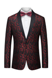 Blazer masculino de lapela com xale Jacquard preto e gravata borboleta