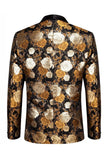 Blazer masculino de lapela com xale floral de jacquard dourado