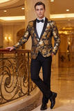Blazer masculino de lapela com xale floral de jacquard dourado