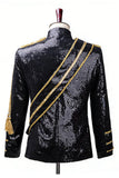 Fato masculino preto de um só peito com lantejoulas