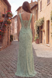 Vestido de baile de finalistas com decote quadrado floral e sereia de sálvia poeirenta
