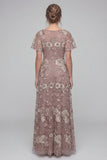 Vestido Comprido Floral Rosa para Mãe da Noiva com Lantejoulas