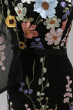 Vestido de Convidado de Casamento Longo com Bordado Floral Preto de Um Ombro Assimétrico