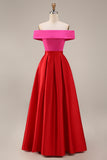 Vestido de Cerimónia Midi com Ombro a Ombro em fúcsia e Vermelho com Bolsos