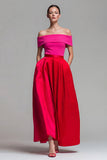 Zapaka Mulheres Vestido de Cerimónia Midi Fúcsia e Vermelho com Bolsos