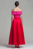 Vestido de Cerimónia Midi com Ombro a Ombro em fúcsia e Vermelho com Bolsos