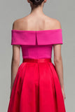 Vestido de Cerimónia Midi com Ombro a Ombro em fúcsia e Vermelho com Bolsos