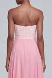 Vestido de Cerimónia Longo Rosa Sem Alças com Linha-A e Drapeado