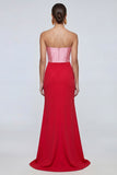 Vestido de Cerimónia Comprido Sereia Rosa e Vermelho com Fenda