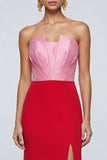 Vestido de Cerimónia Comprido Sereia Rosa e Vermelho com Fenda
