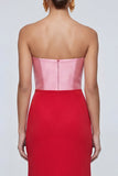 Vestido de Cerimónia Comprido Sereia Rosa e Vermelho com Fenda