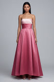 Vestido de Cerimónia Comprido Rosa Sem Alças e Linha A